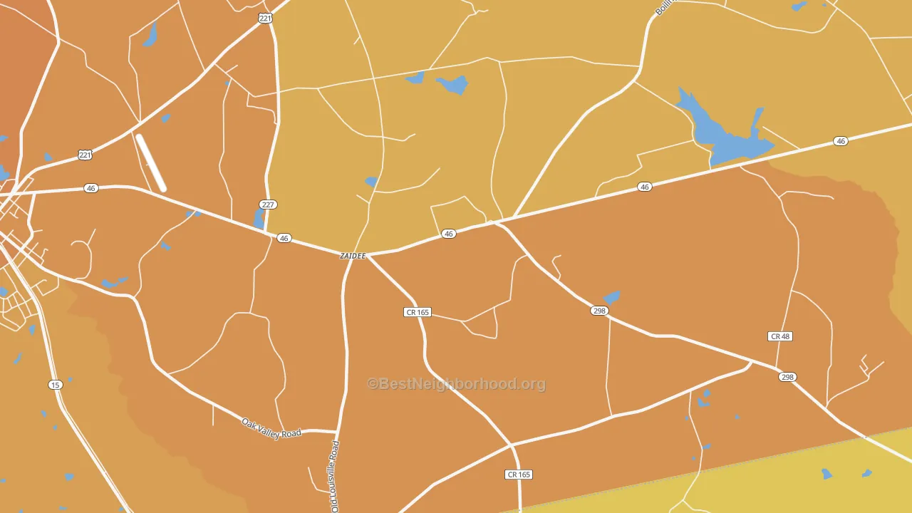 Map of the best neighborhoods in the Zaidee area, with better matches in green and worse matches in red