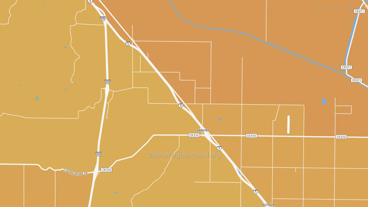 Map of the best neighborhoods in the Zamora area, with better matches in green and worse matches in red