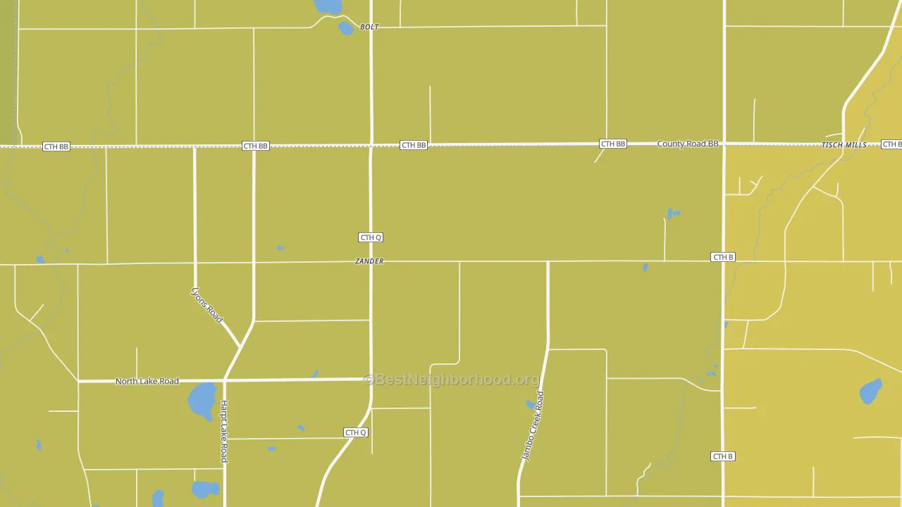 Map of the best neighborhoods in the Zander area, with better matches in green and worse matches in red