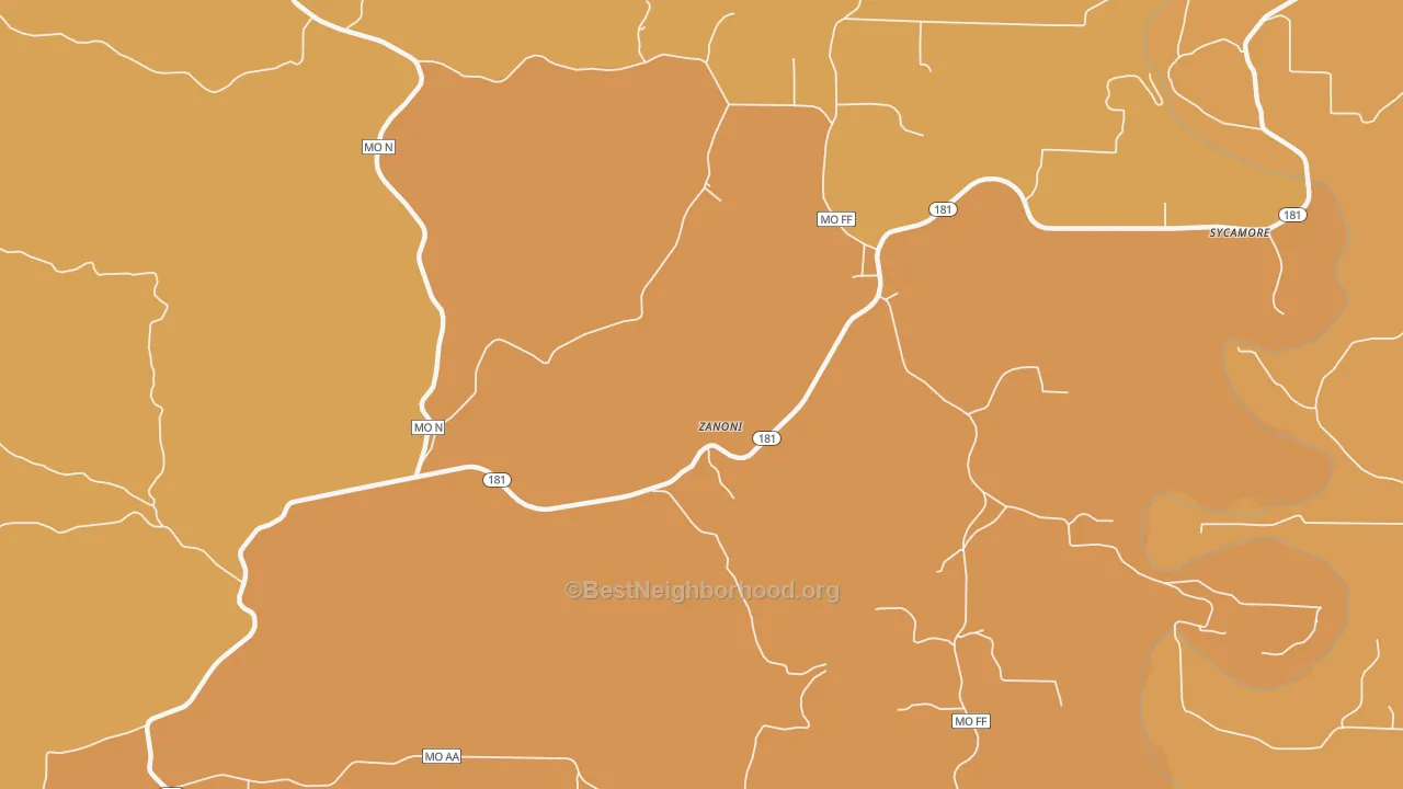 Map of the best neighborhoods in the Zanoni area, with better matches in green and worse matches in red