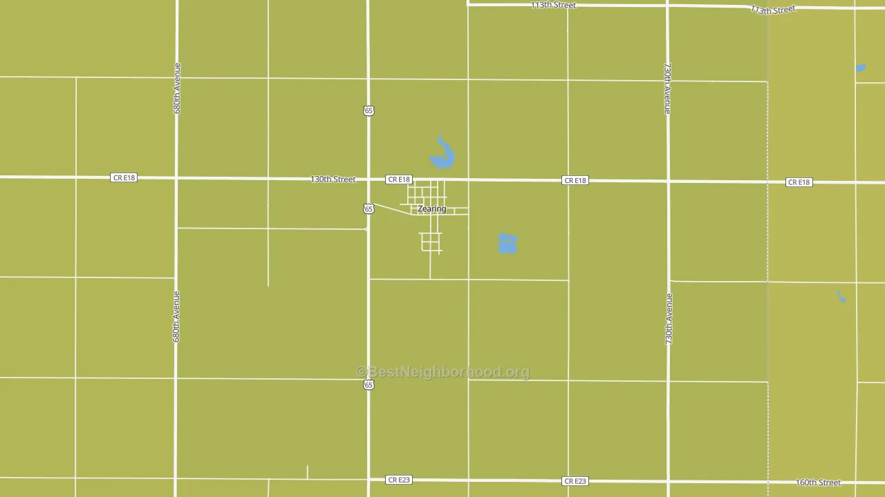 Map of the best neighborhoods in the Zearing area, with better matches in green and worse matches in red