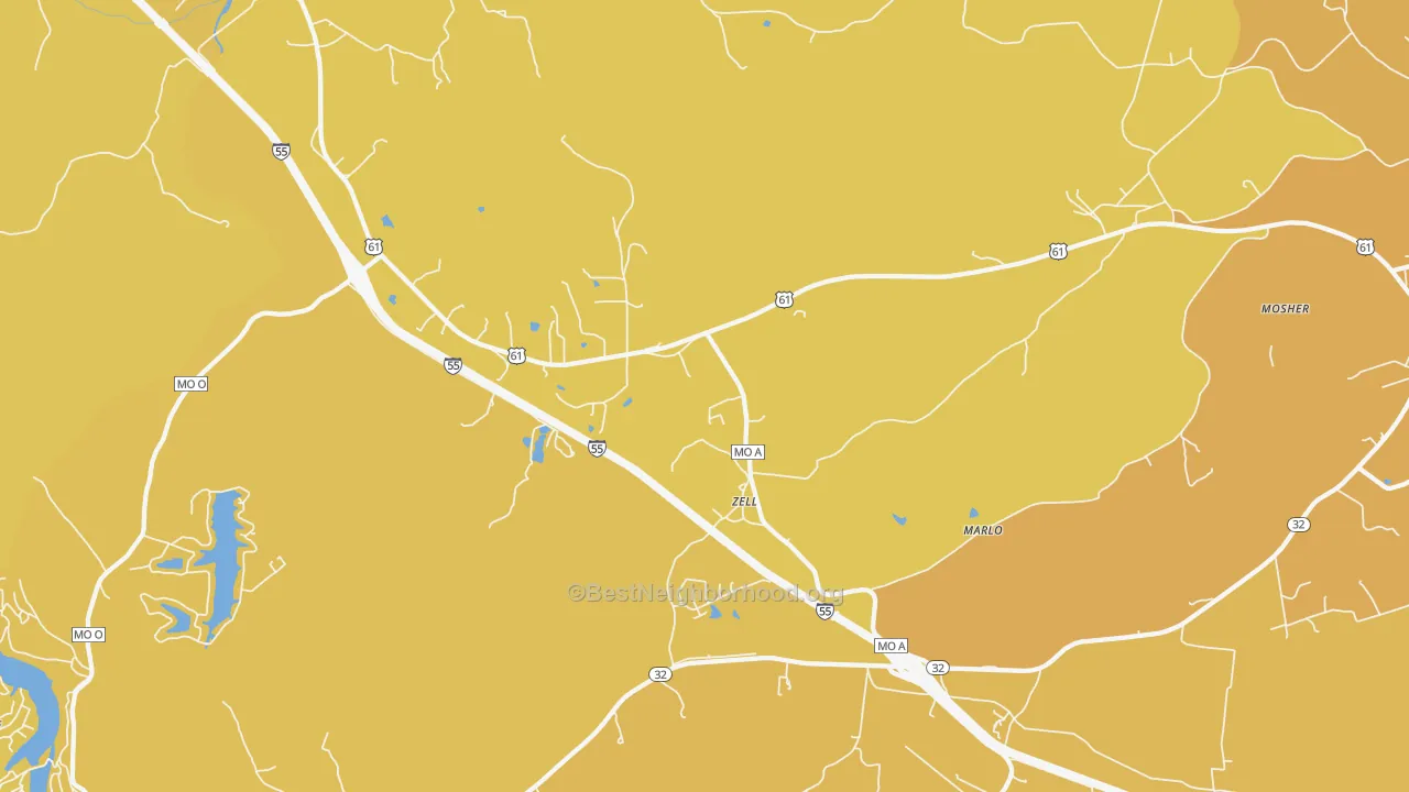 Map of the best neighborhoods in the Zell area, with better matches in green and worse matches in red