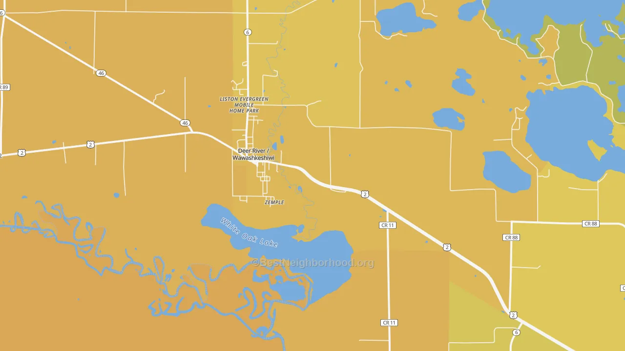 Map of the best neighborhoods in the Zemple area, with better matches in green and worse matches in red