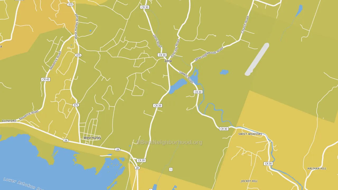 Map of the best neighborhoods in the Zena area, with better matches in green and worse matches in red