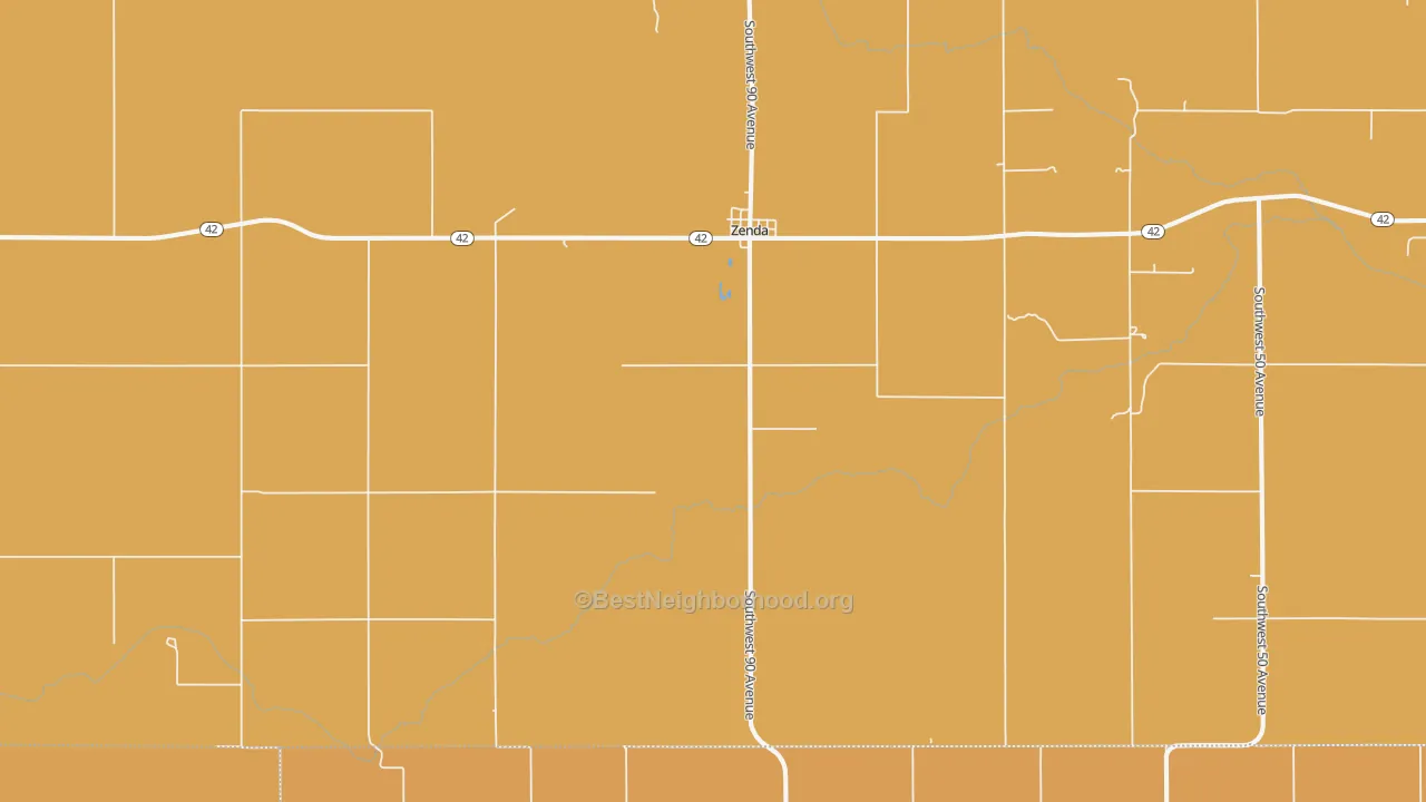 Map of the best neighborhoods in the Zenda area, with better matches in green and worse matches in red