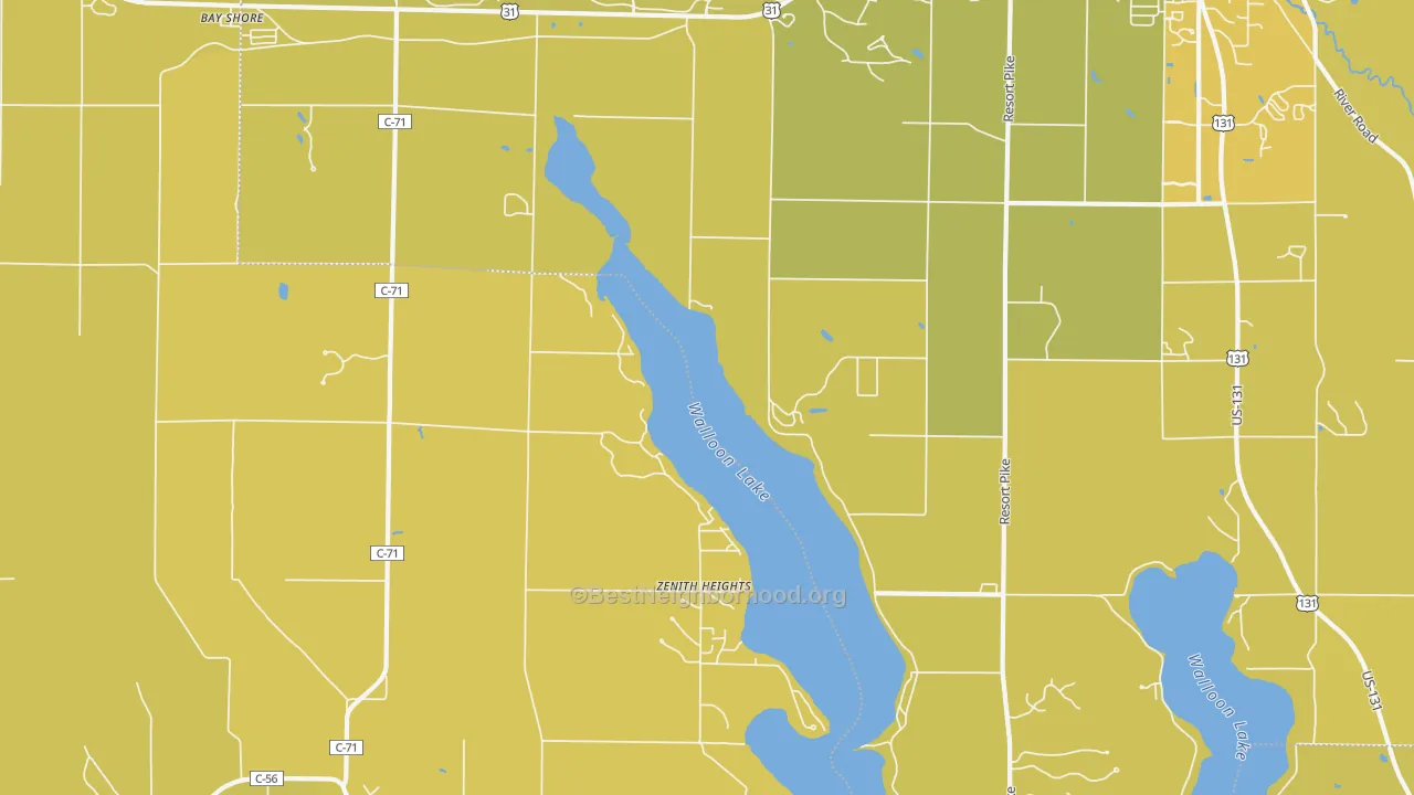 Map of the best neighborhoods in the Zenith Heights area, with better matches in green and worse matches in red