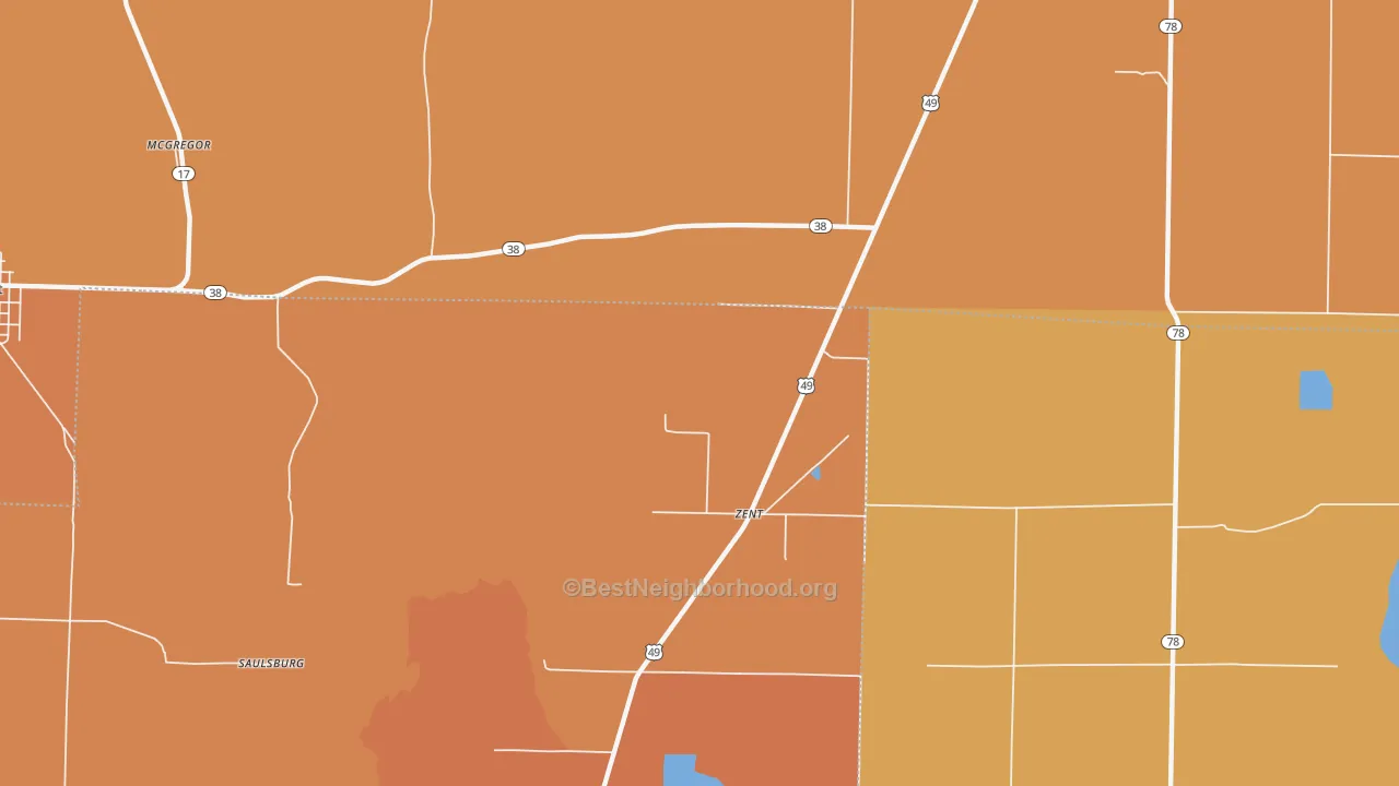 Map of the best neighborhoods in the Zent area, with better matches in green and worse matches in red