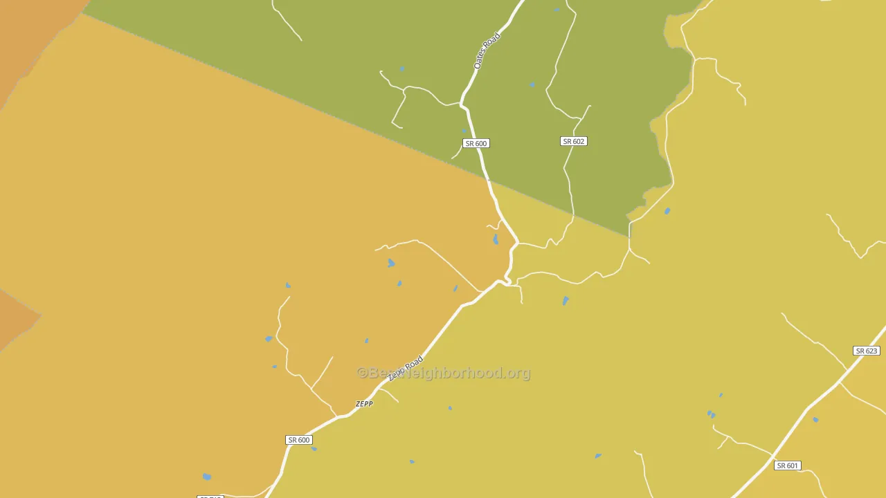 Map of the best neighborhoods in the Zepp area, with better matches in green and worse matches in red