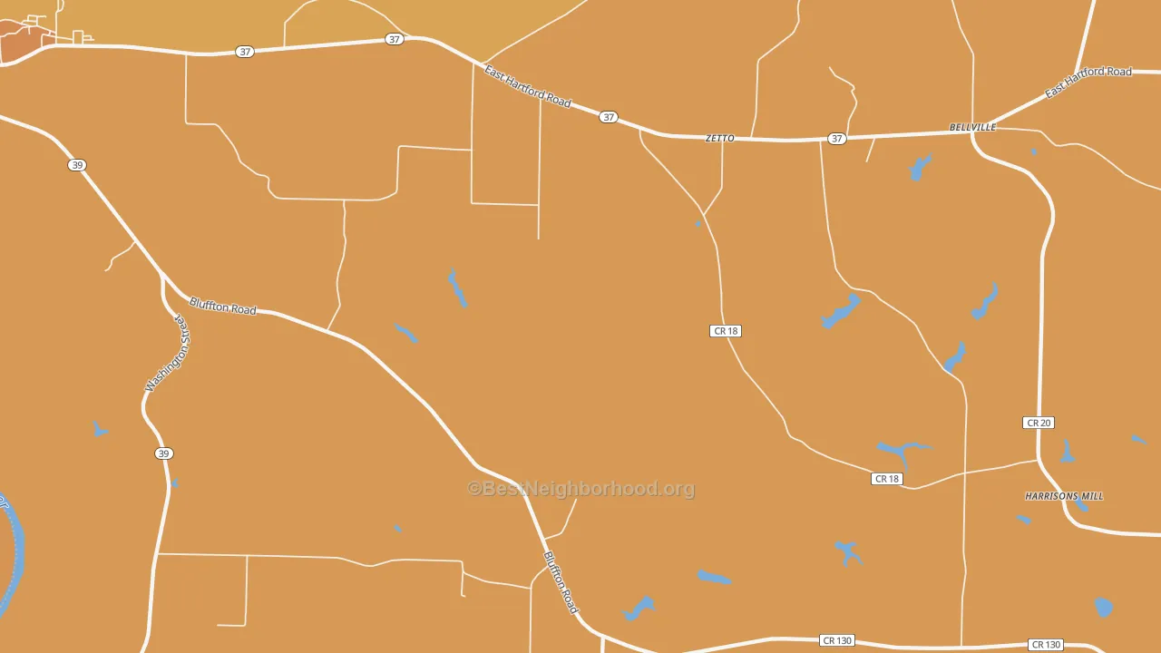 Map of the best neighborhoods in the Zetto area, with better matches in green and worse matches in red