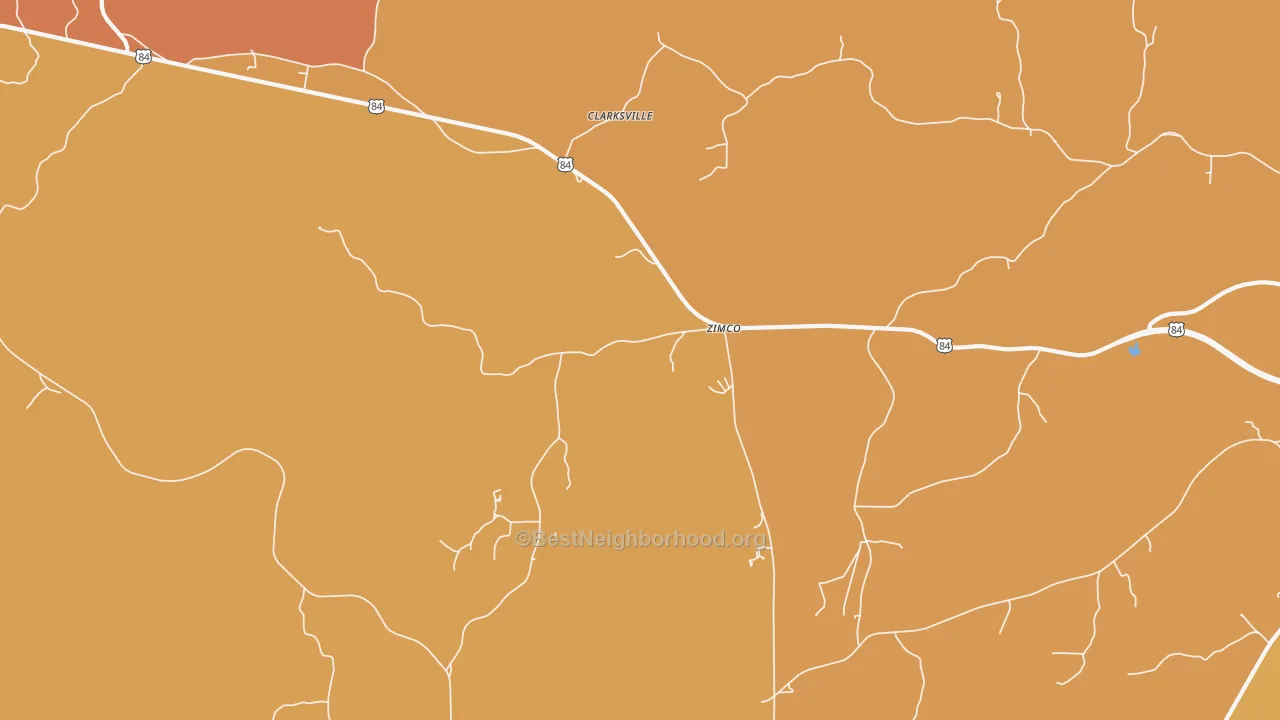 Map of the best neighborhoods in the Zimco area, with better matches in green and worse matches in red