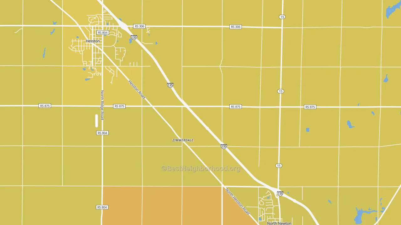 Map of the best neighborhoods in the Zimmerdale area, with better matches in green and worse matches in red
