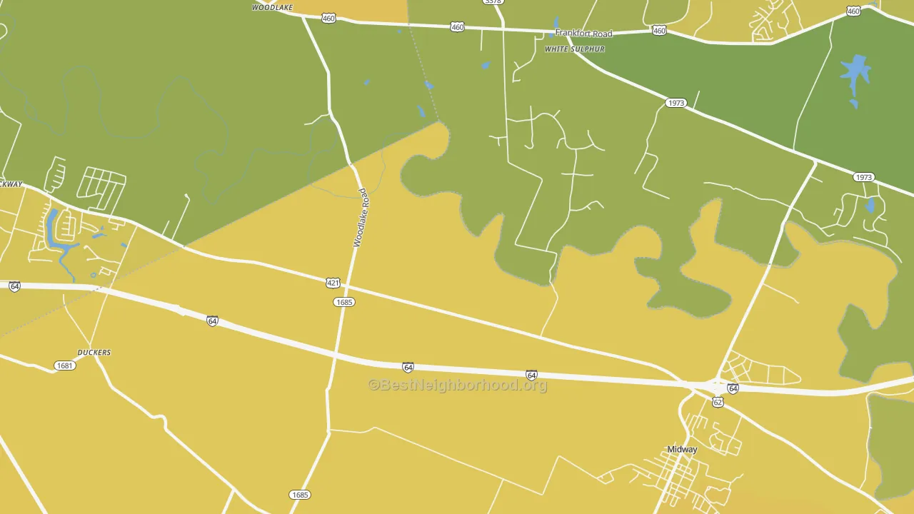 Map of the best neighborhoods in the Zion Hill area, with better matches in green and worse matches in red