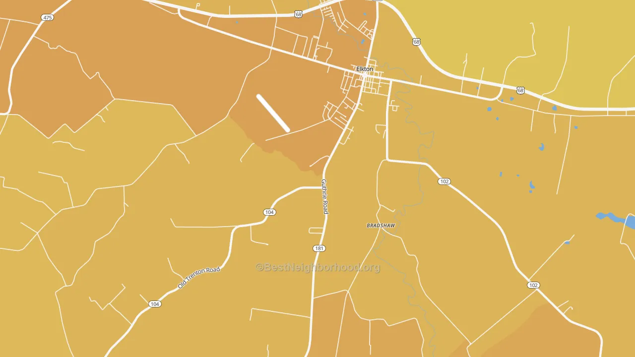 Map of the best neighborhoods in the Zion area, with better matches in green and worse matches in red