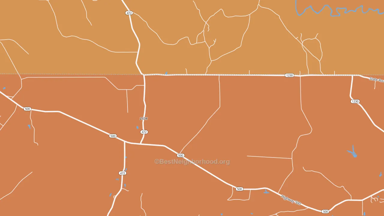 Map of the best neighborhoods in the Zion area, with better matches in green and worse matches in red