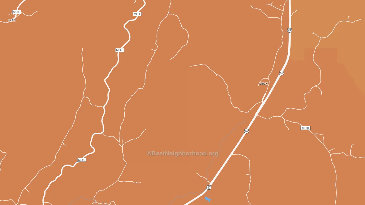 Map of the best neighborhoods in the Zion area, with better matches in green and worse matches in red