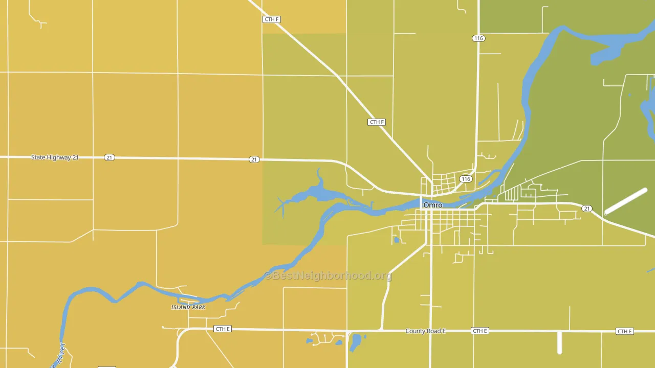 Map of the best neighborhoods in the Zion area, with better matches in green and worse matches in red