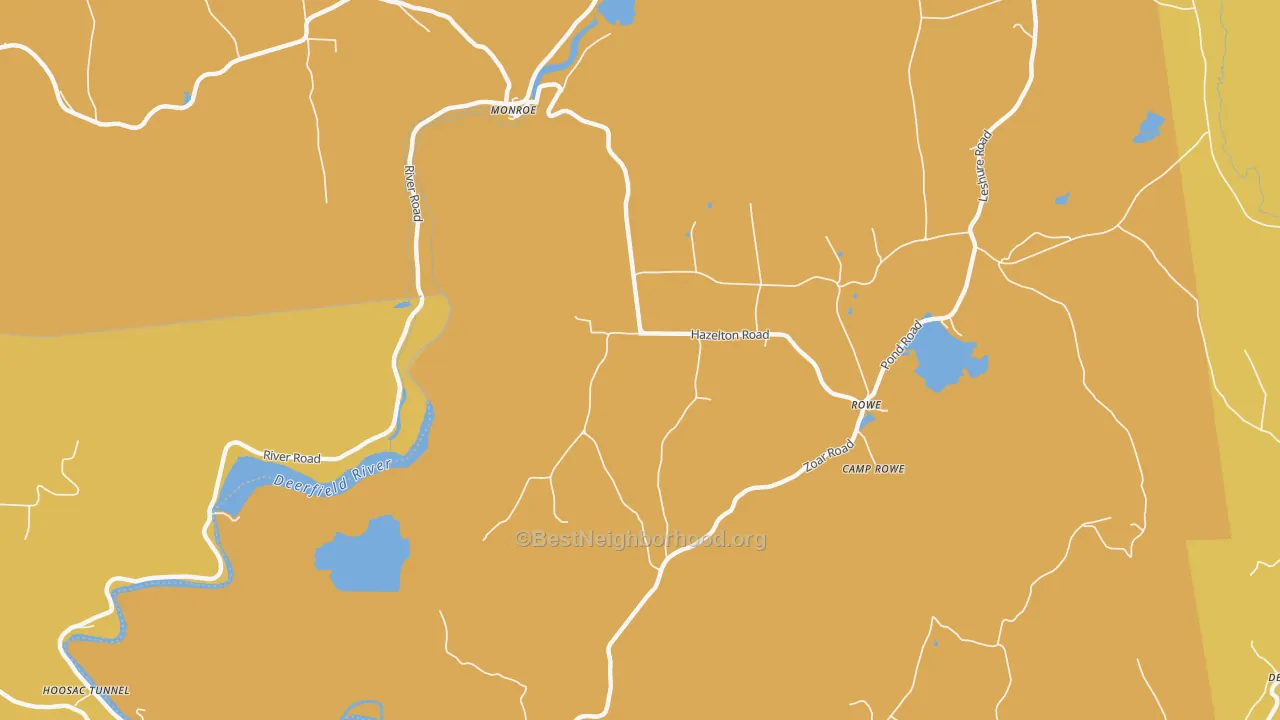 Map of the best neighborhoods in the Zoar area, with better matches in green and worse matches in red