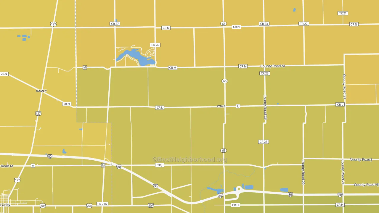 Map of the best neighborhoods in the Zone area, with better matches in green and worse matches in red
