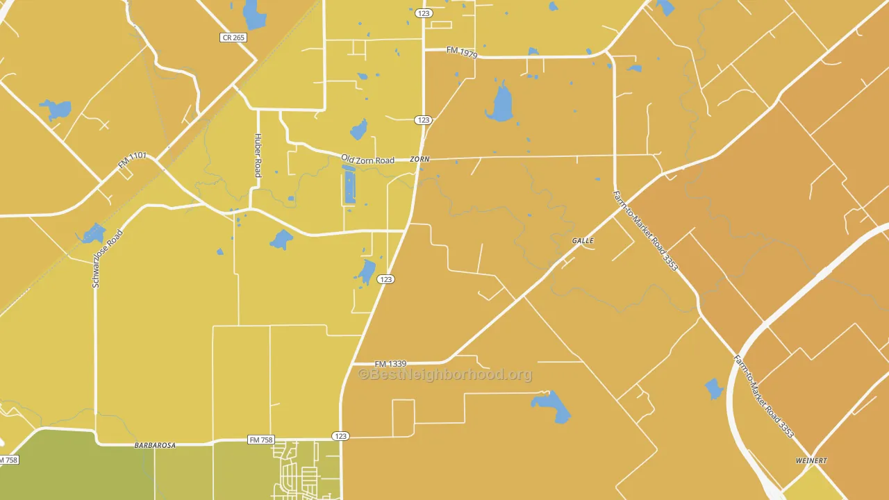 Map of the best neighborhoods in the Zorn area, with better matches in green and worse matches in red