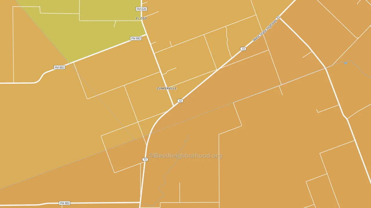 Map of the best neighborhoods in the Zunkerville area, with better matches in green and worse matches in red