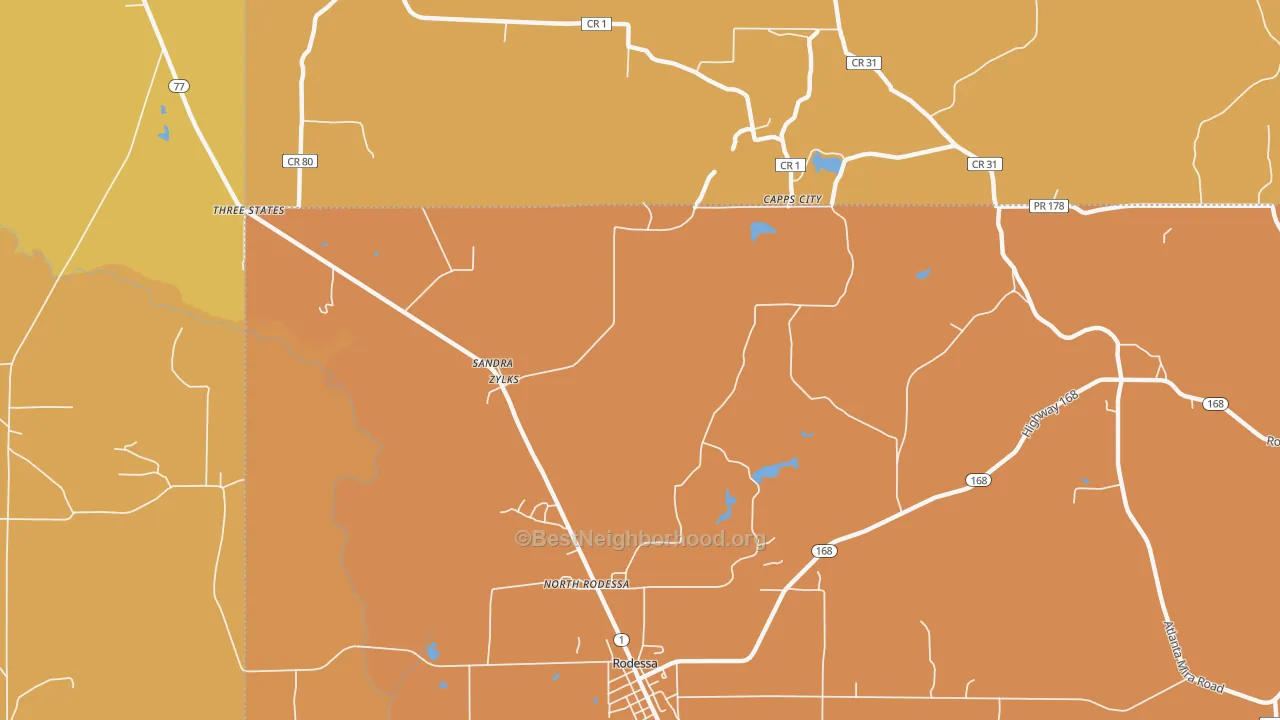 Map of the best neighborhoods in the Zylks area, with better matches in green and worse matches in red