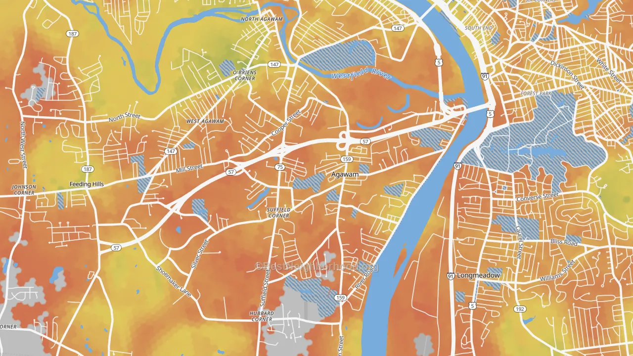 Bike Grade map of 01001, MA