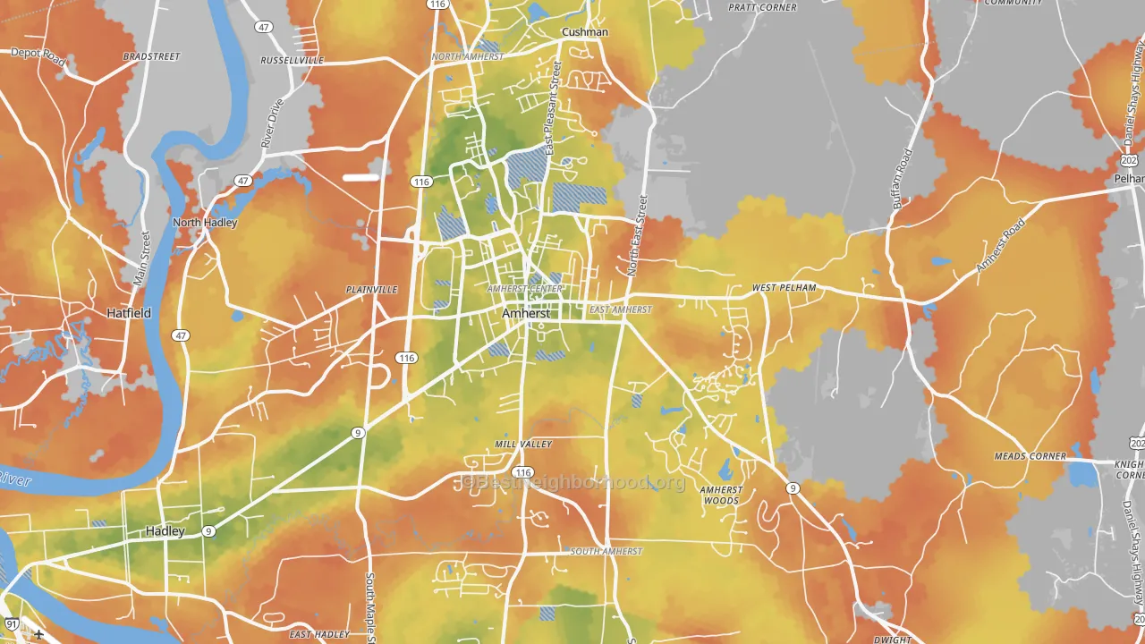 Bike Grade map of 01002, MA