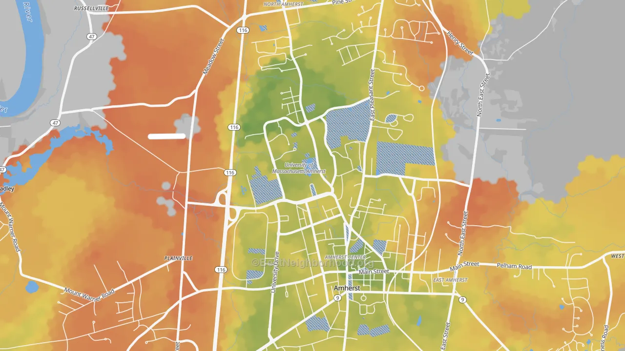 Bike Grade map of 01003, MA