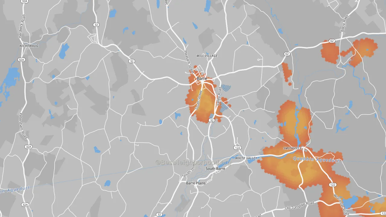 Bike Grade map of 01005, MA