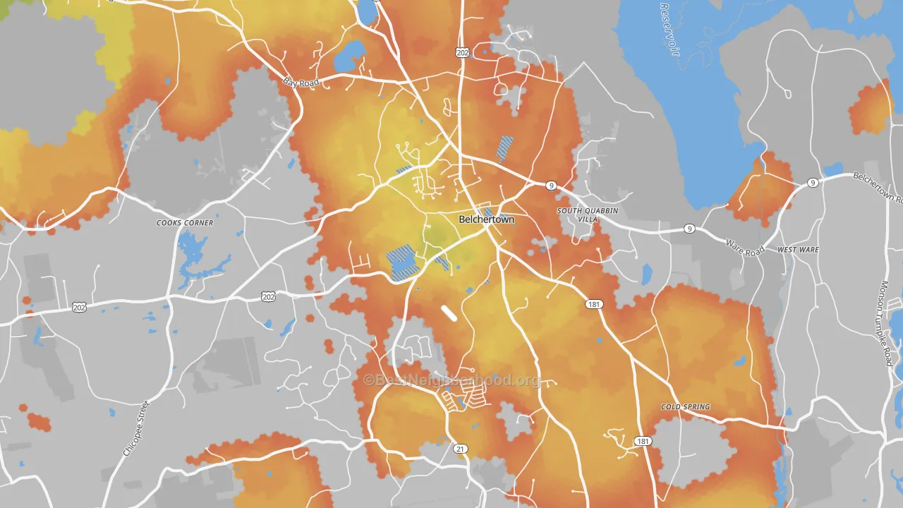 Bike Grade map of 01007, MA