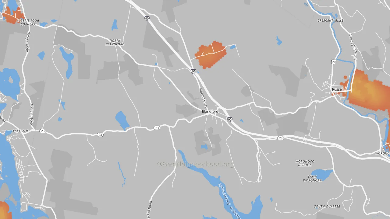 Bike Grade map of 01008, MA
