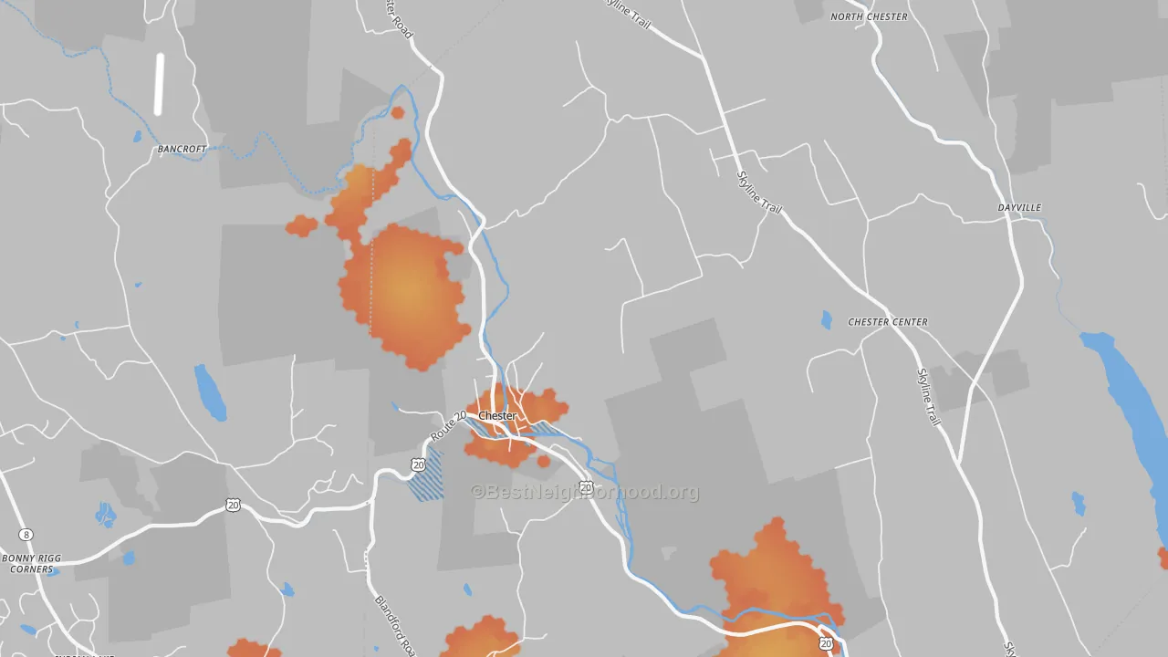 Bike Grade map of 01011, MA