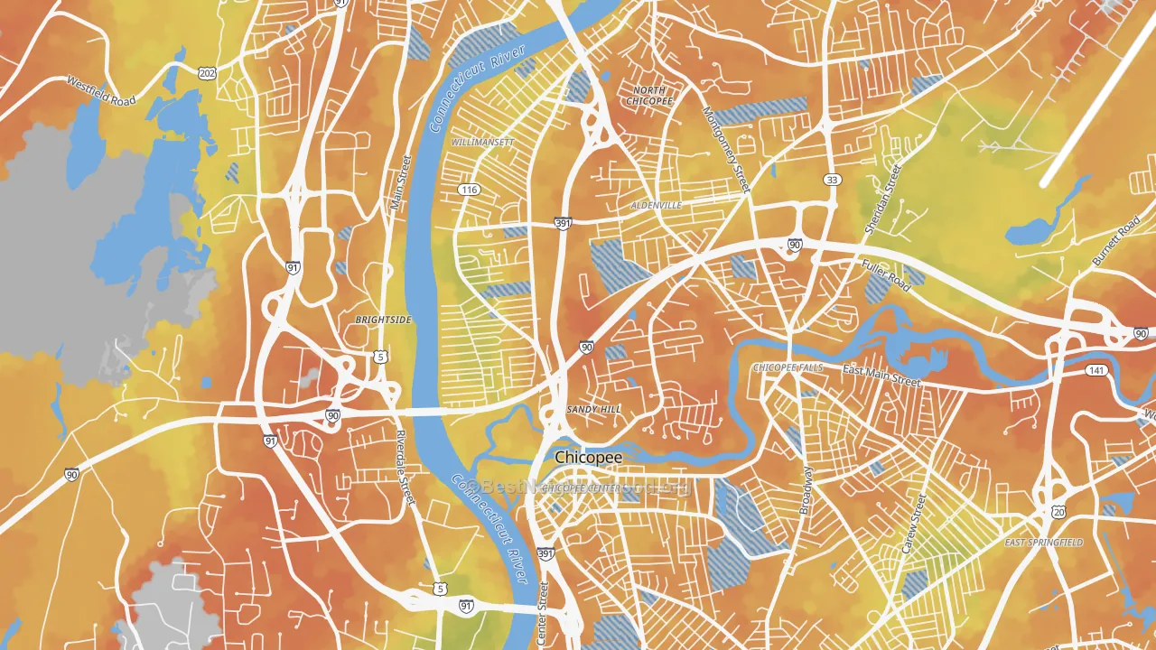 Bike Grade map of 01013, MA