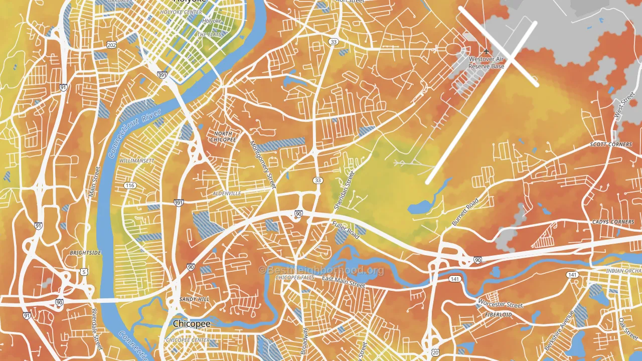 Bike Grade map of 01020, MA