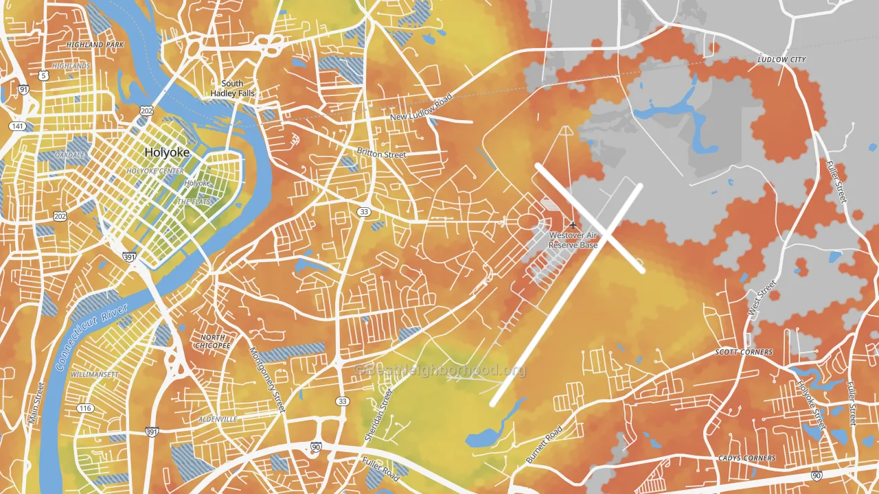 Bike Grade map of 01022, MA