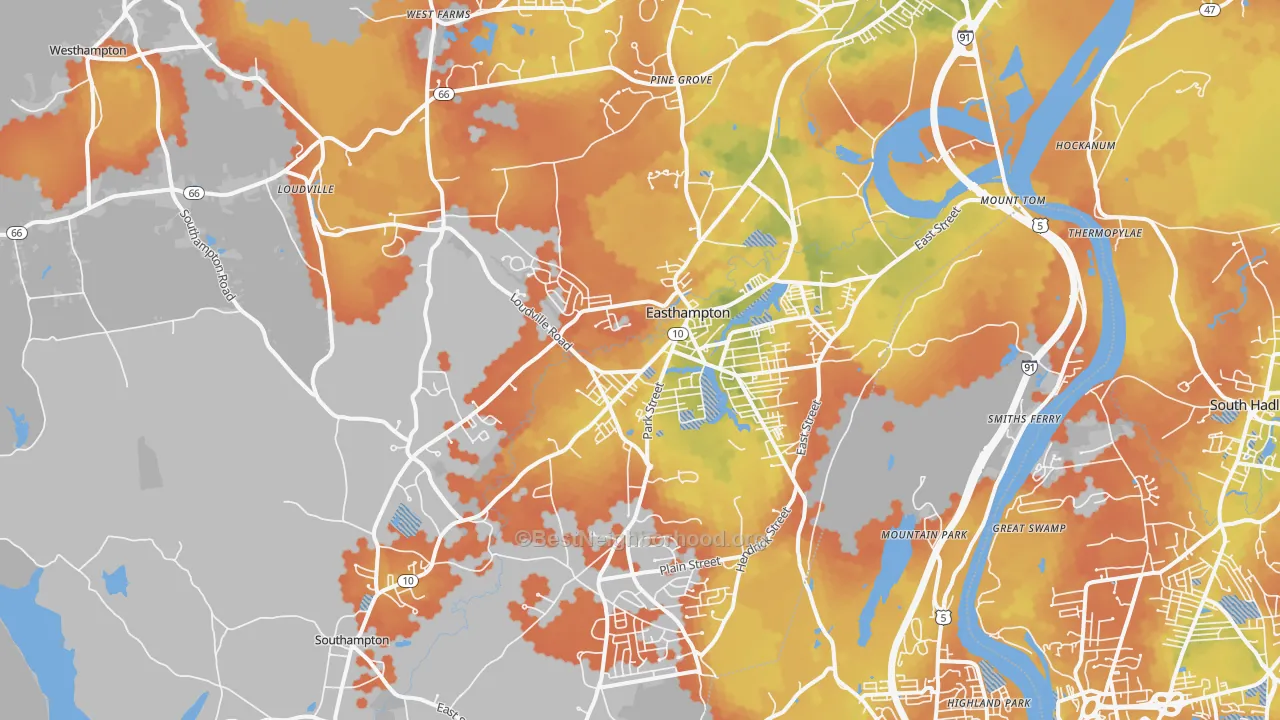 Bike Grade map of 01027, MA