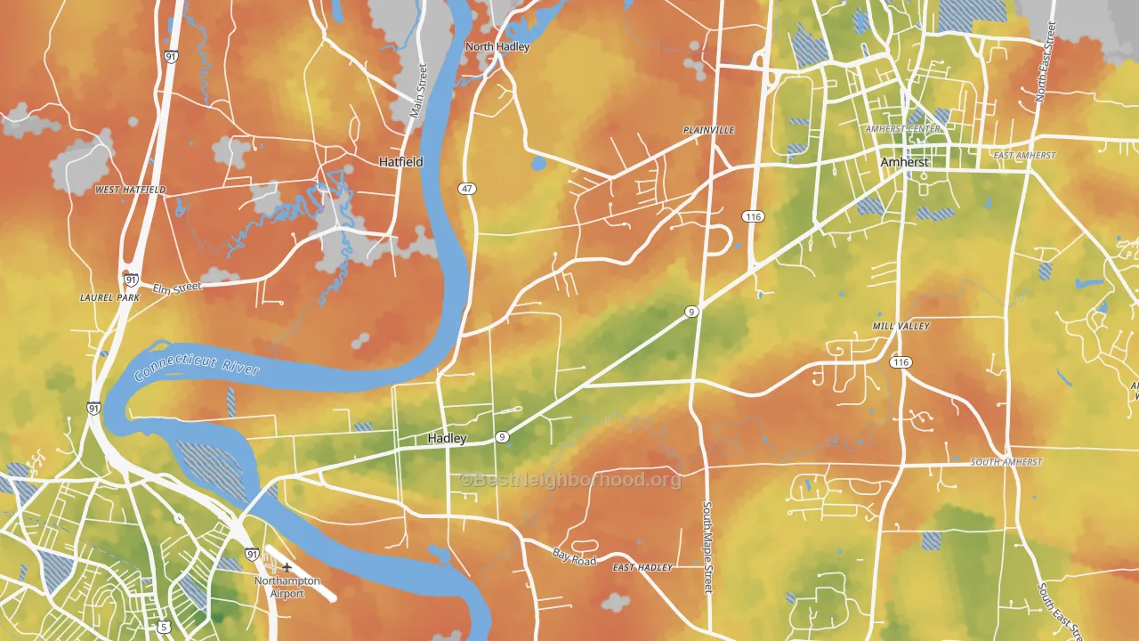 Bike Grade map of 01035, MA