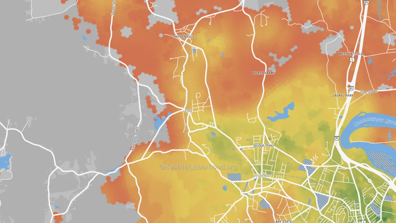 Bike Grade map of 01053, MA