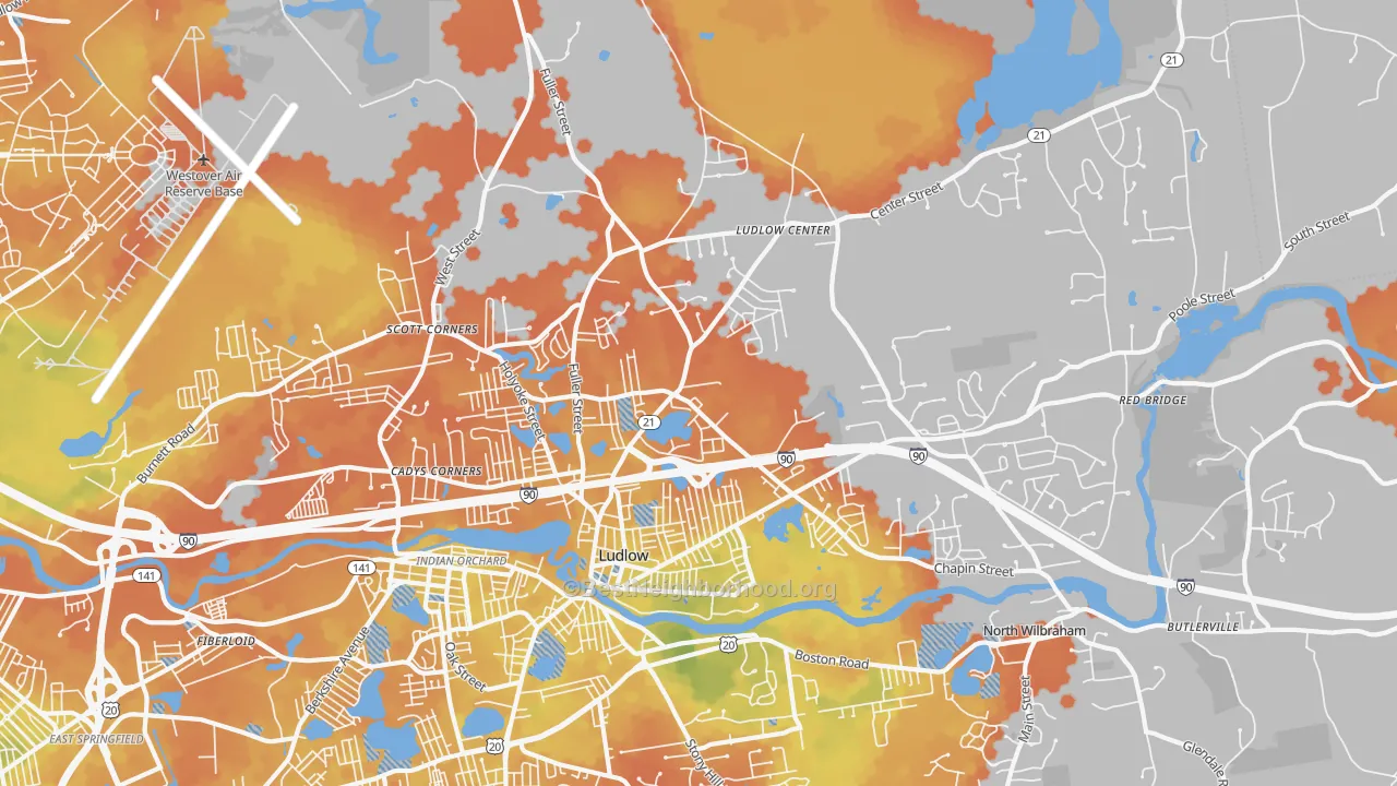 Bike Grade map of 01056, MA