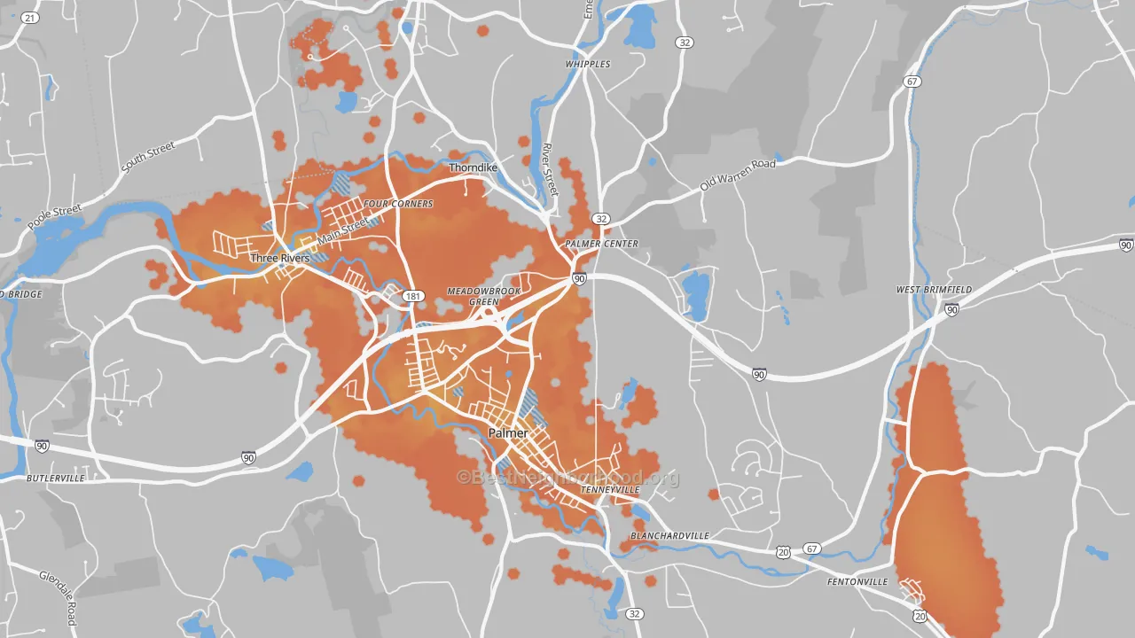Bike Grade map of 01069, MA