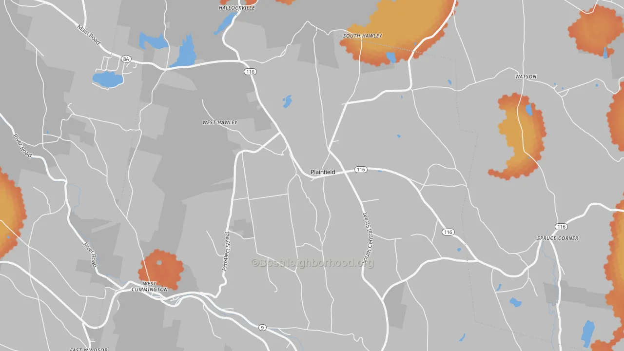 Bike Grade map of 01070, MA