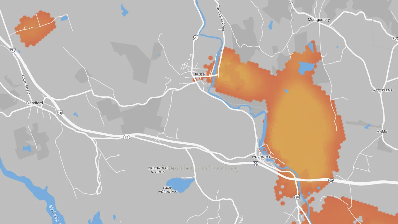 Bike Grade map of 01071, MA