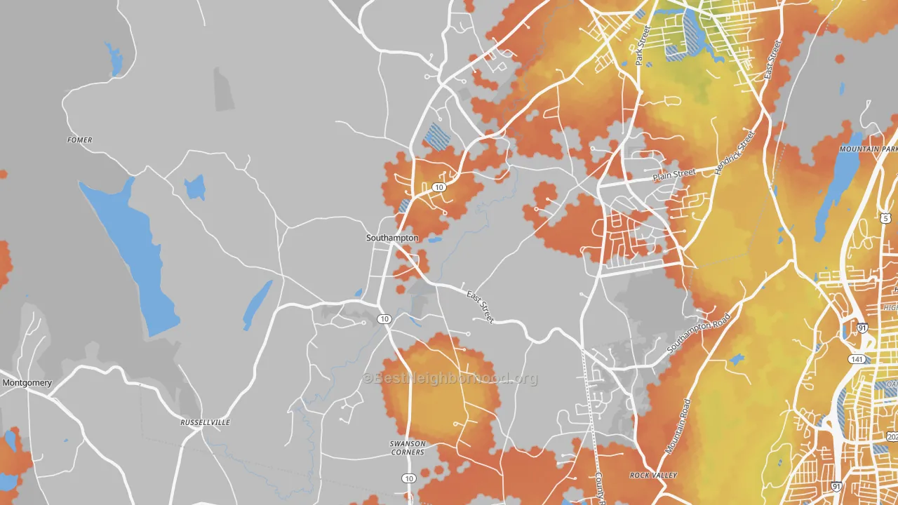 Bike Grade map of 01073, MA