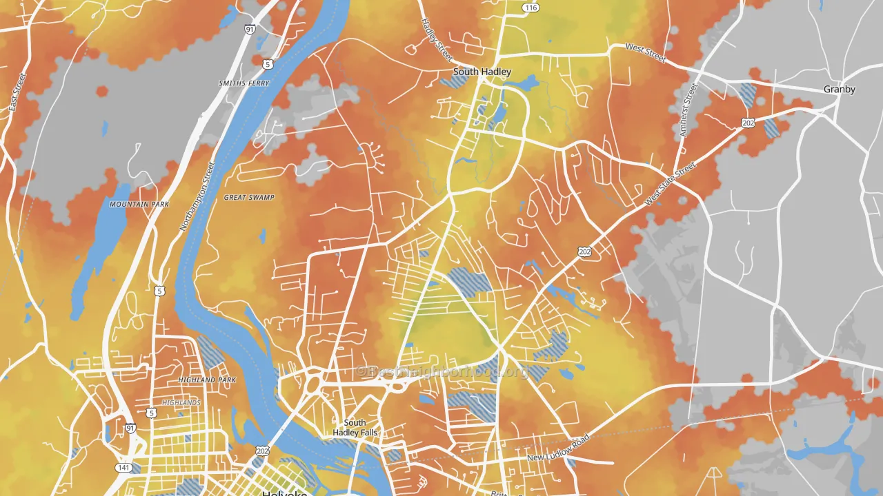 Bike Grade map of 01075, MA