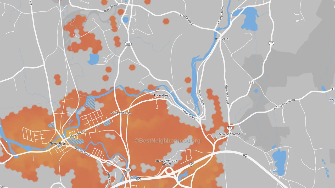 Bike Grade map of 01079, MA