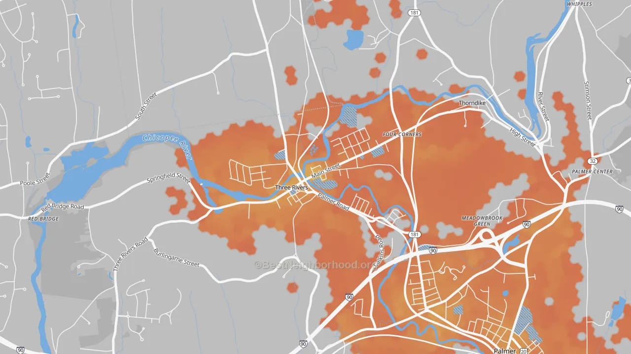 Bike Grade map of 01080, MA