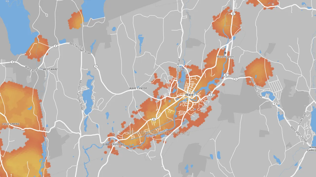 Bike Grade map of 01082, MA