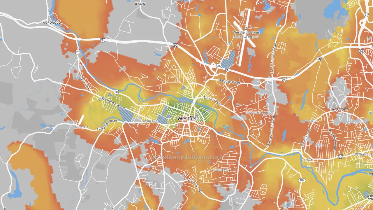 Bike Grade map of 01085, MA
