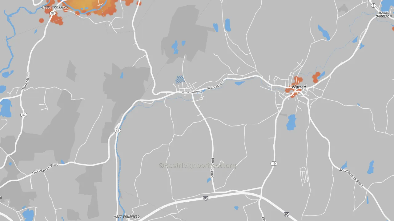 Bike Grade map of 01092, MA