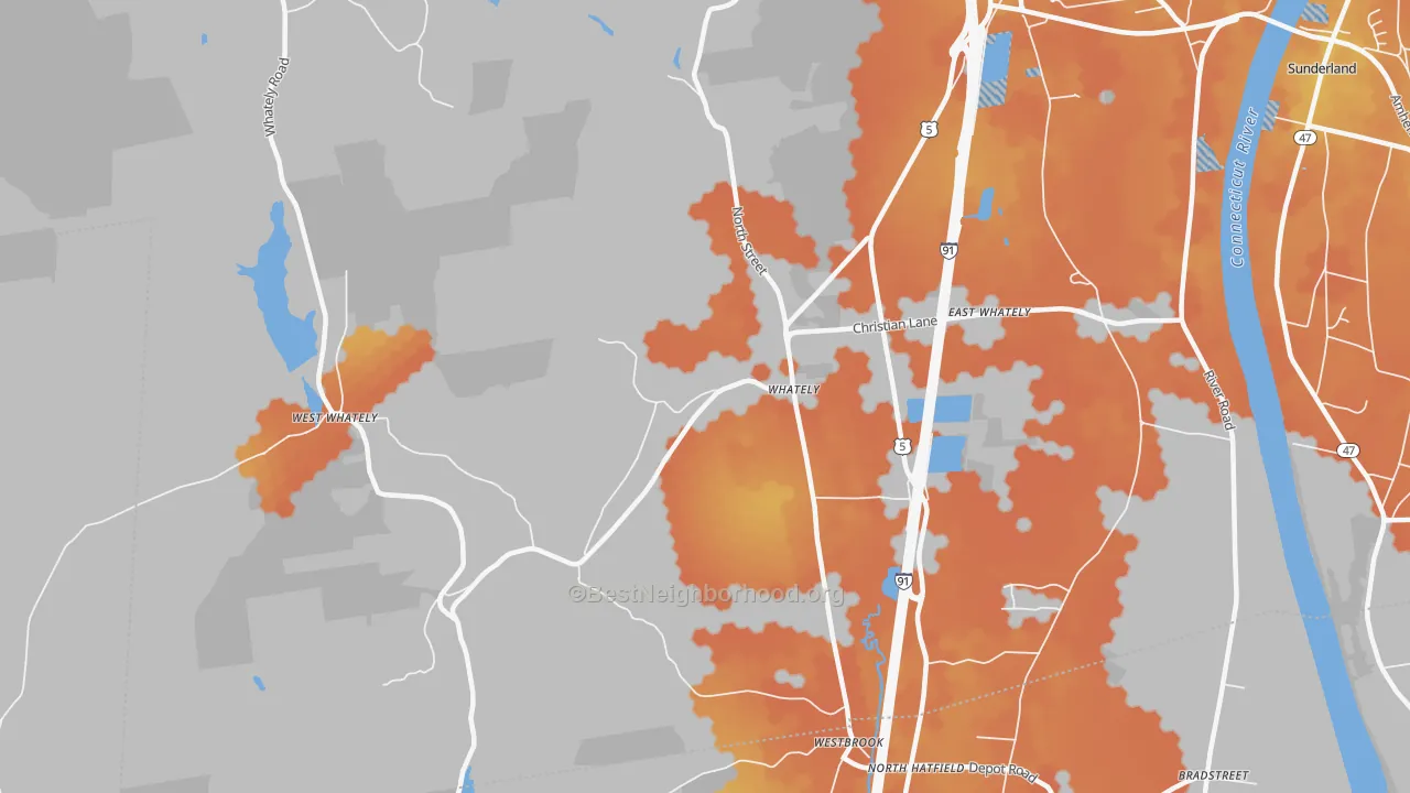 Bike Grade map of 01093, MA